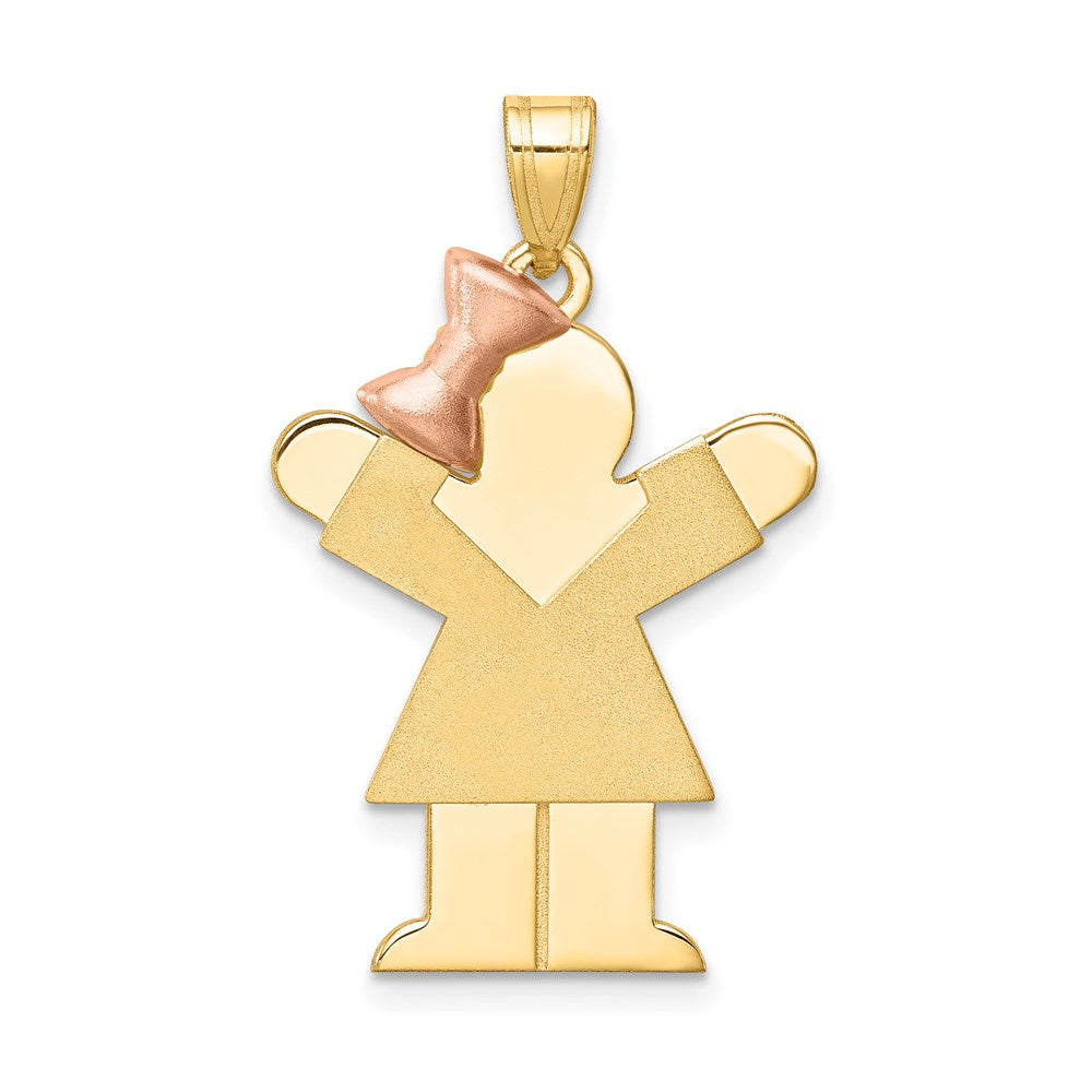 14K Zweifarbiges Gold Zweifarbiges Gold Großer Mädchen-Charm mit Schleife links, gravierbar