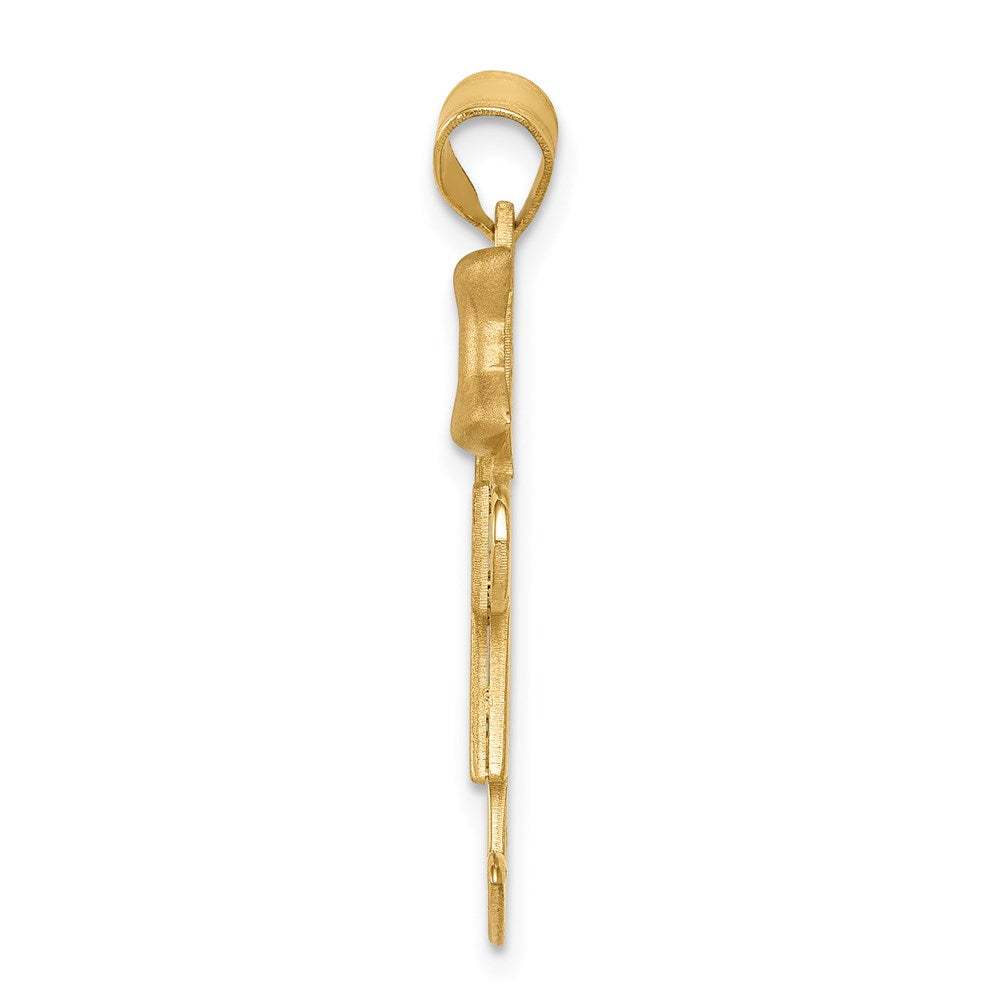 14K Bicolor-Gold Großer Gravierbarer Charm „Mädchen mit Schleife rechts