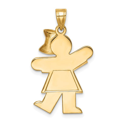 14K Bicolor-Gold Großer Gravierbarer Charm „Mädchen mit Schleife rechts