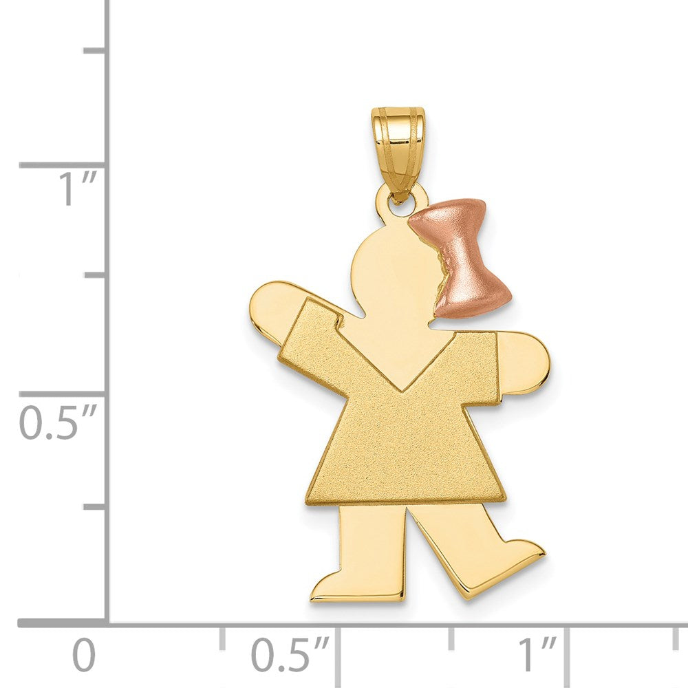 14K Bicolor-Gold Großer Gravierbarer Charm „Mädchen mit Schleife rechts