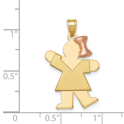 14K Bicolor-Gold Großer Gravierbarer Charm „Mädchen mit Schleife rechts