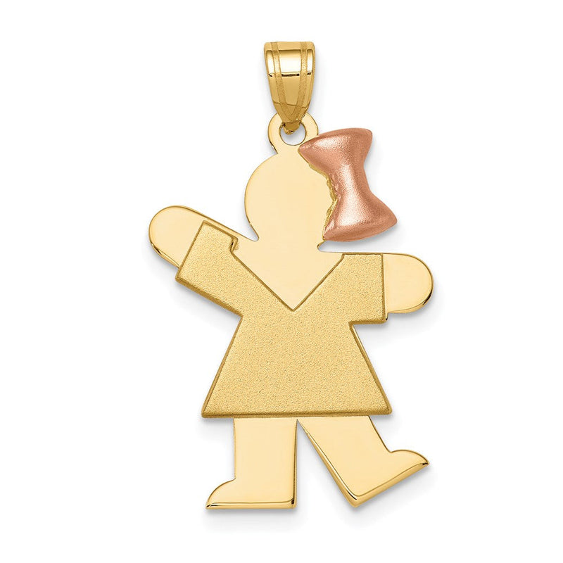 14K Bicolor-Gold Großer Gravierbarer Charm „Mädchen mit Schleife rechts