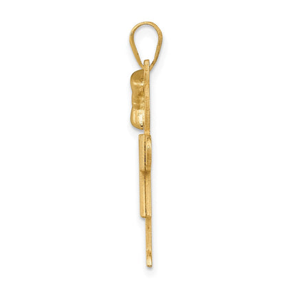 14K Gelbgold massiver gravierbarer Mädchen-Charm mit Schleife links