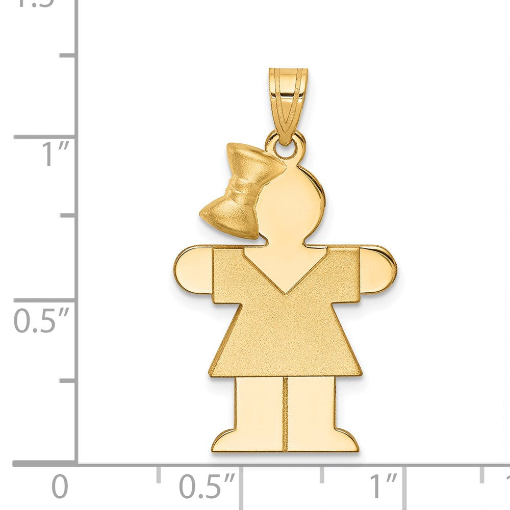 14K Gelbgold massiver gravierbarer Mädchen-Charm mit Schleife links