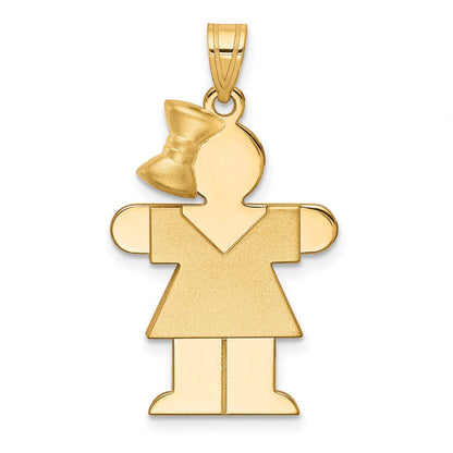 14K Gelbgold massiver gravierbarer Mädchen-Charm mit Schleife links