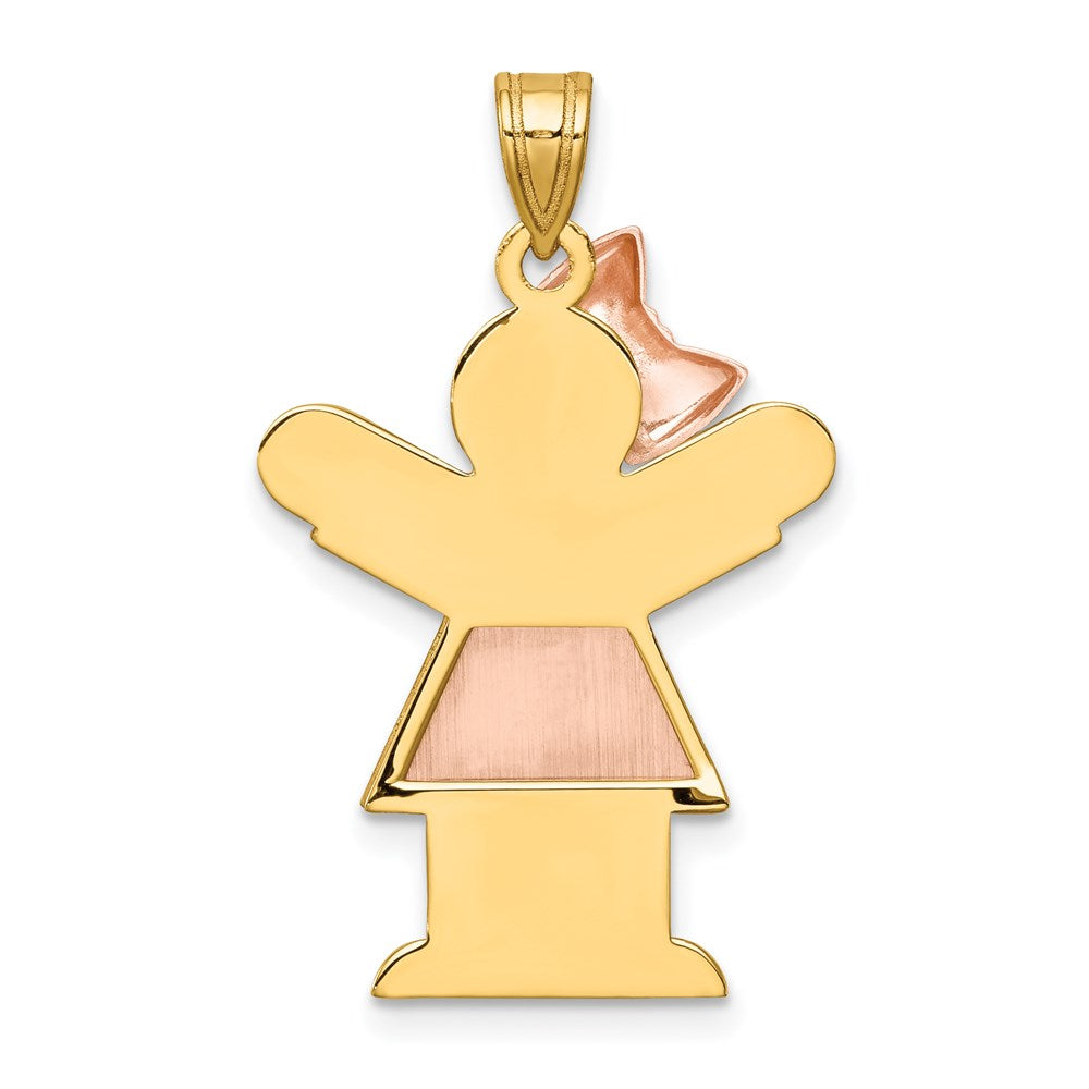14K Bicolor-Gold Großer Charm „Mädchen mit Schleife links“, gravierbar
