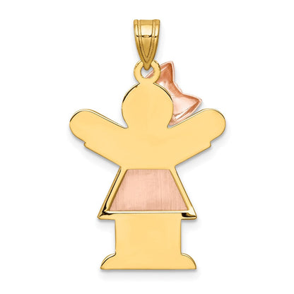 14K Bicolor-Gold Großer Charm „Mädchen mit Schleife links“, gravierbar