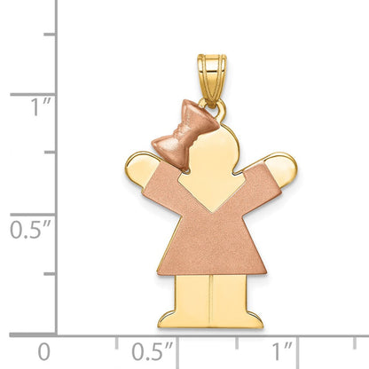 14K Bicolor-Gold Großer Charm „Mädchen mit Schleife links“, gravierbar