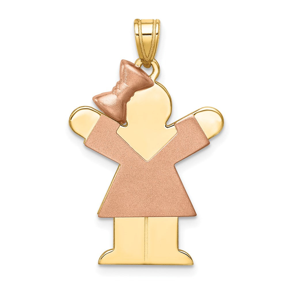 14K Bicolor-Gold Großer Charm „Mädchen mit Schleife links“, gravierbar