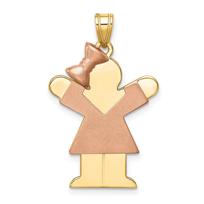 14K Bicolor-Gold Großer Charm „Mädchen mit Schleife links“, gravierbar