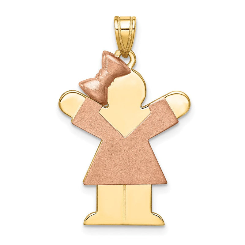14K Bicolor-Gold Großer Charm „Mädchen mit Schleife links“, gravierbar