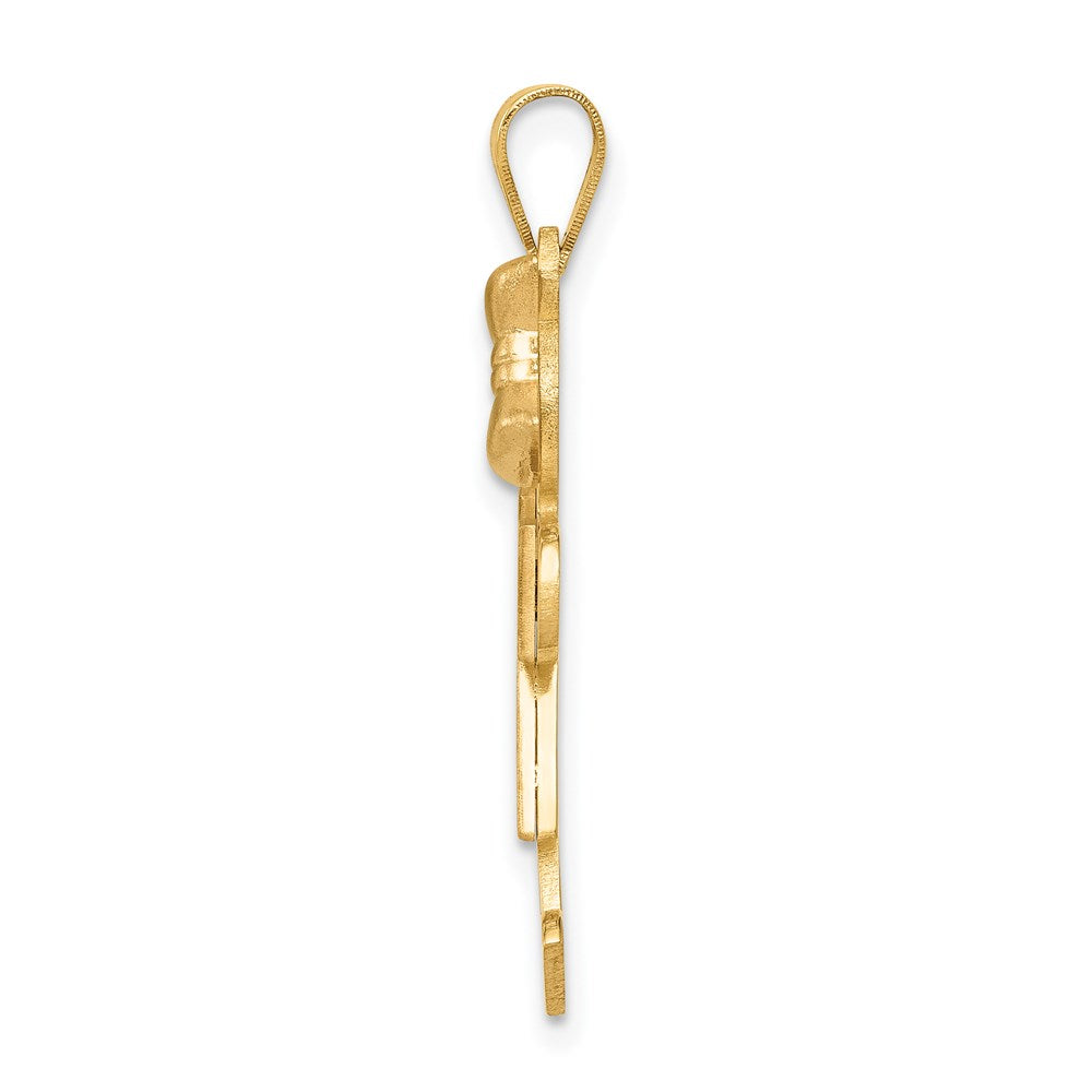 14 Karat Bicolor Gold Großer Mädchen-Charm mit Schleife rechts, gravierbar