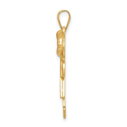 14 Karat Bicolor Gold Großer Mädchen-Charm mit Schleife rechts, gravierbar