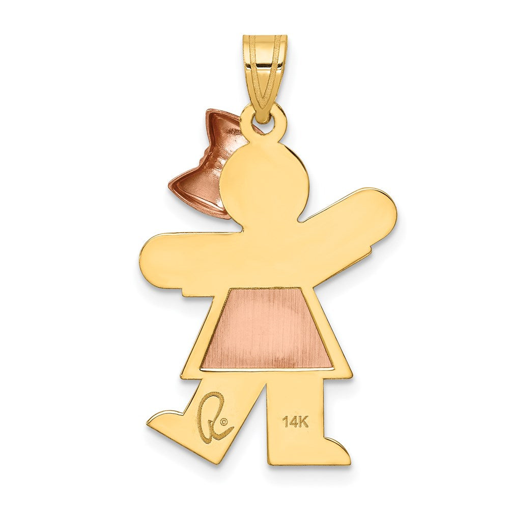 14 Karat Bicolor Gold Großer Mädchen-Charm mit Schleife rechts, gravierbar