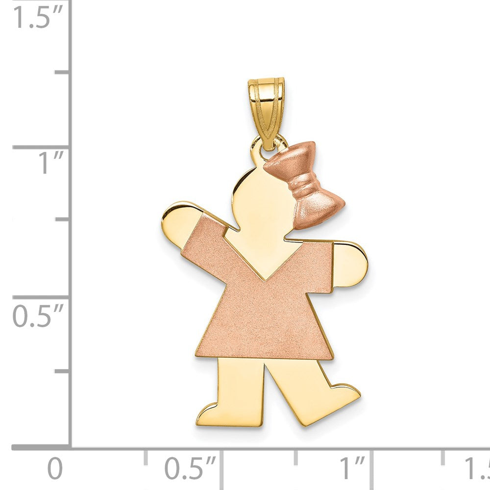 14 Karat Bicolor Gold Großer Mädchen-Charm mit Schleife rechts, gravierbar