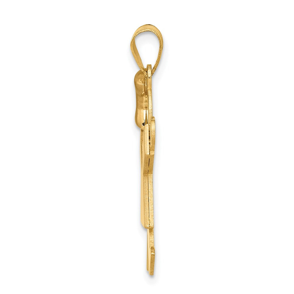 14 Karat Bicolor-Gold Großer Charm „Mädchen mit Schleife links“, gravierbar