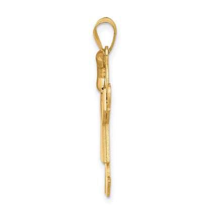 14 Karat Bicolor-Gold Großer Charm „Mädchen mit Schleife links“, gravierbar