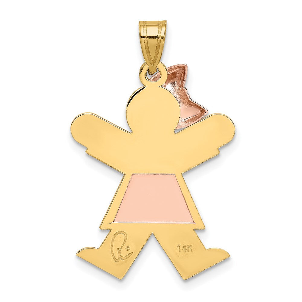 14 Karat Bicolor-Gold Großer Charm „Mädchen mit Schleife links“, gravierbar