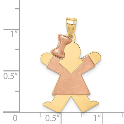 14 Karat Bicolor-Gold Großer Charm „Mädchen mit Schleife links“, gravierbar