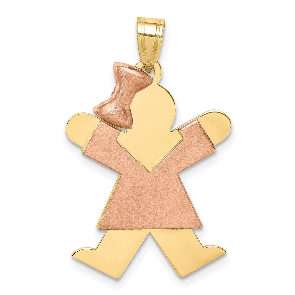 14 Karat Bicolor-Gold Großer Charm „Mädchen mit Schleife links“, gravierbar