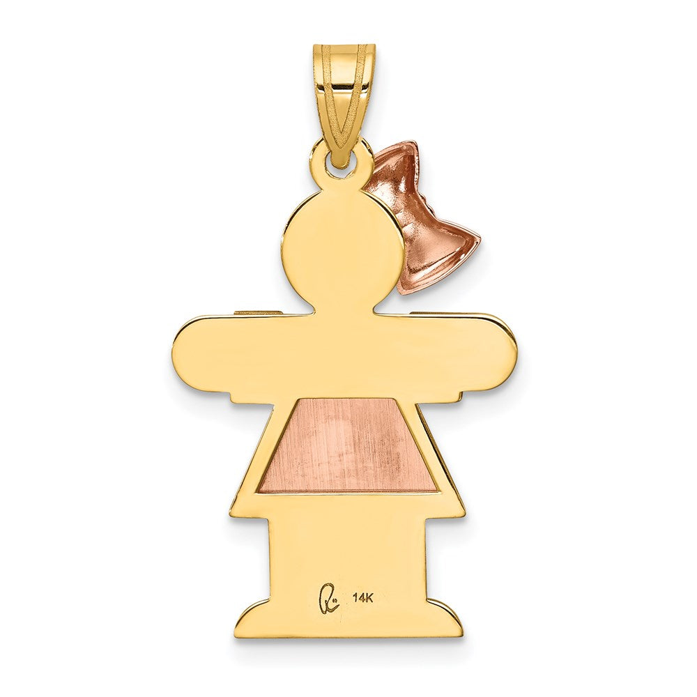 14K Bicolor Gold großer Charm „Mädchen mit Schleife links“, gravierbar