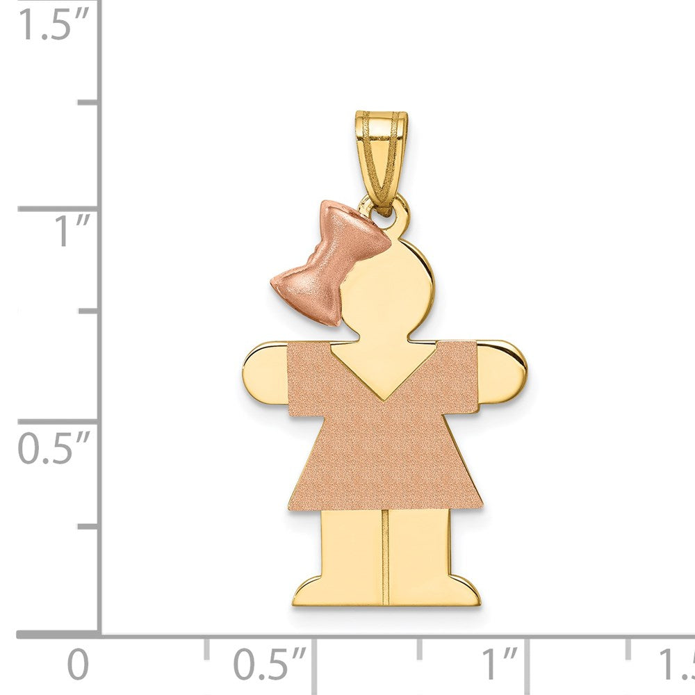 14K Bicolor Gold großer Charm „Mädchen mit Schleife links“, gravierbar