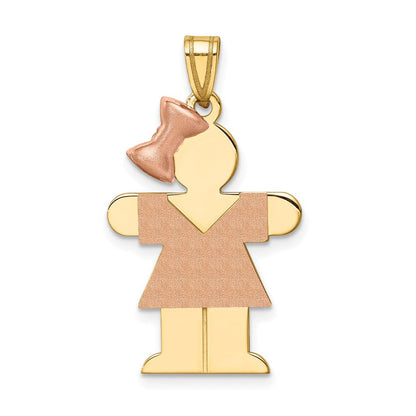 14K Bicolor Gold großer Charm „Mädchen mit Schleife links“, gravierbar
