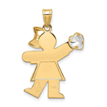 14K Gelbgold 14K Mädchen mit Zirkonia April Geburtsstein Charm