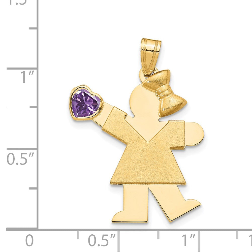 14K Gelbgold 14K Mädchen mit Zirkonia February Geburtsstein Charm