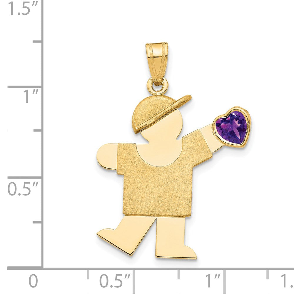 14K Gelbgold 14K Junge mit Zirkonia February Geburtsstein Charm