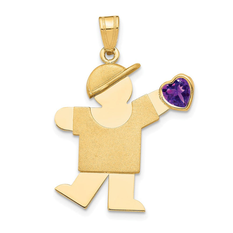14K Gelbgold 14K Junge mit Zirkonia February Geburtsstein Charm