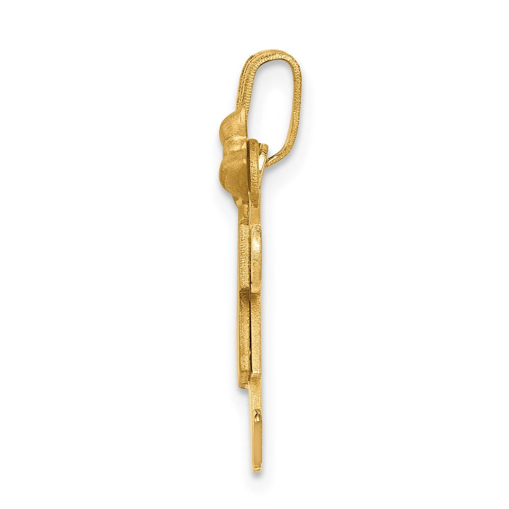 14K Gelbgold Massiver Gravierbarer Charm mit nach rechts blickendem Jungen und nach links blickendem Mädchen
