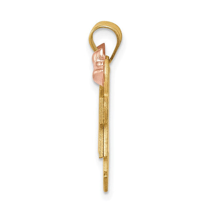 14K Bicolor-Gold Kleiner Doppel-Charm für Mädchen, gravierbar