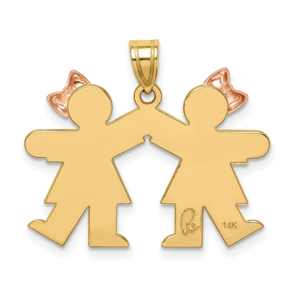 14K Bicolor-Gold Kleiner Doppel-Charm für Mädchen, gravierbar