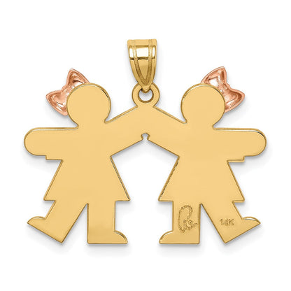 14K Bicolor-Gold Kleiner Doppel-Charm für Mädchen, gravierbar