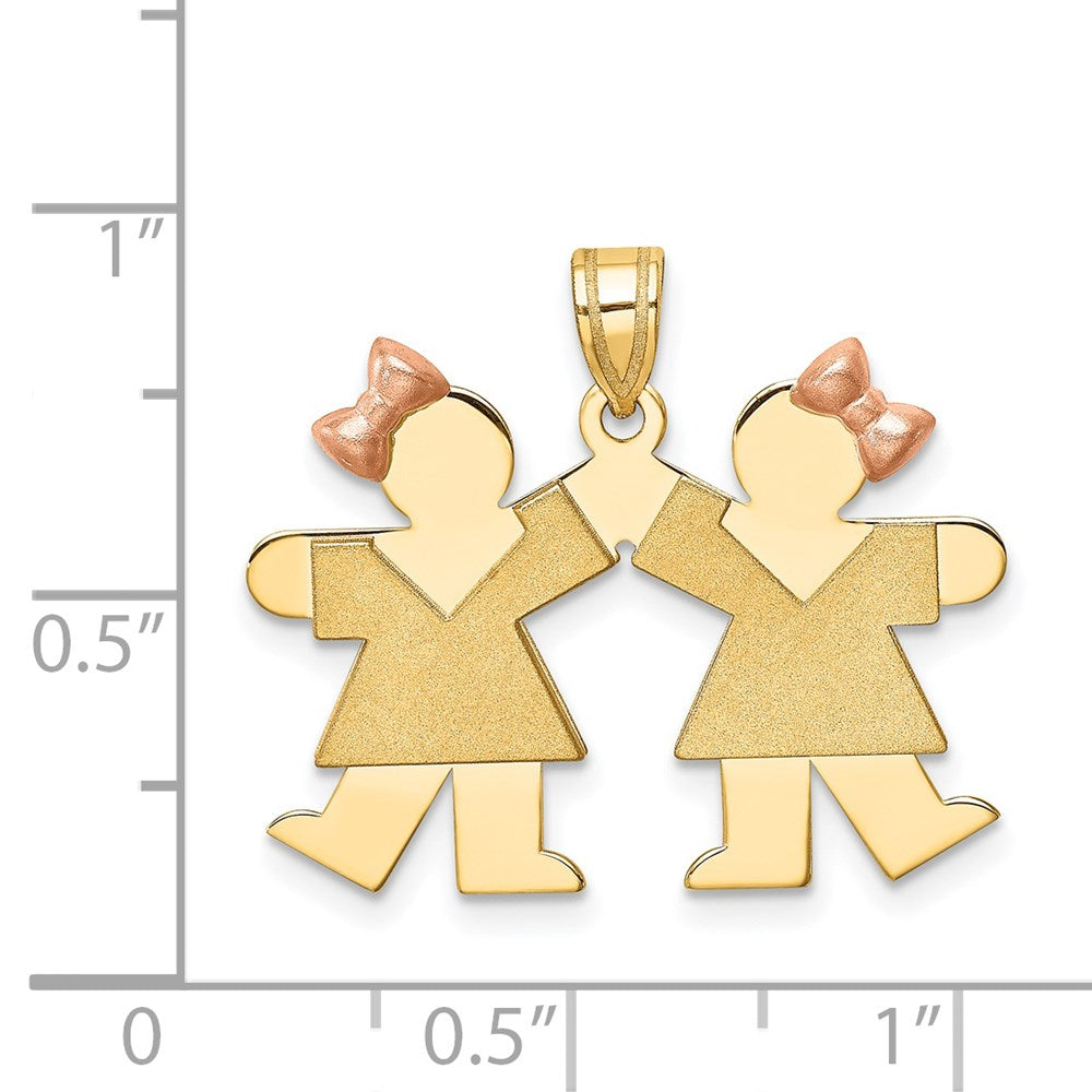 14K Bicolor-Gold Kleiner Doppel-Charm für Mädchen, gravierbar