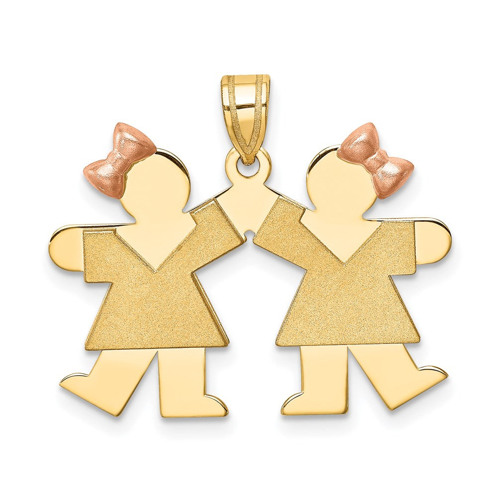 14K Bicolor-Gold Kleiner Doppel-Charm für Mädchen, gravierbar