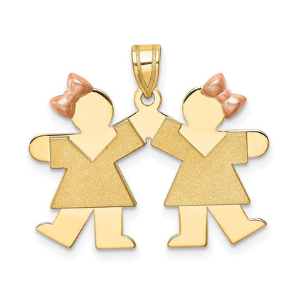 14K Bicolor-Gold Kleiner Doppel-Charm für Mädchen, gravierbar