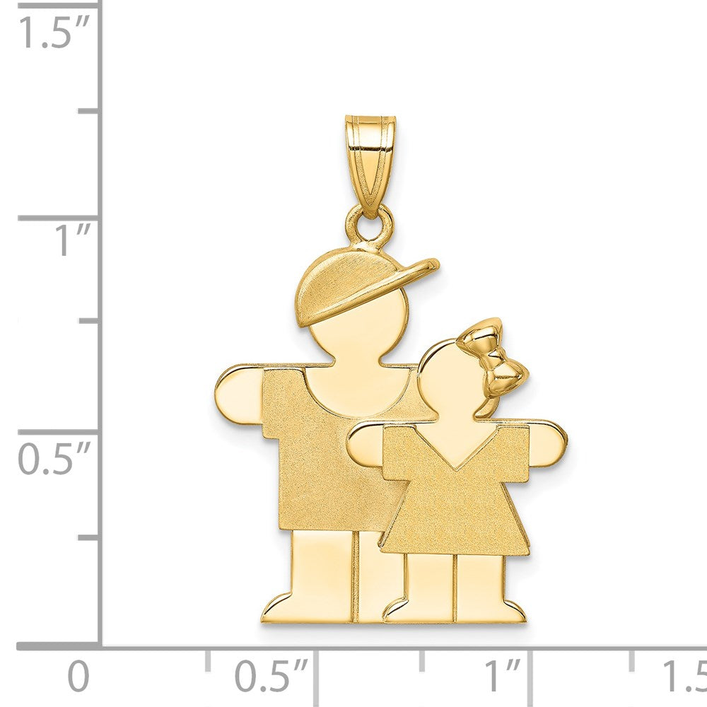 14 Karat Gelbgold Charm "Großer Junge und kleines Mädchen" gravierbar