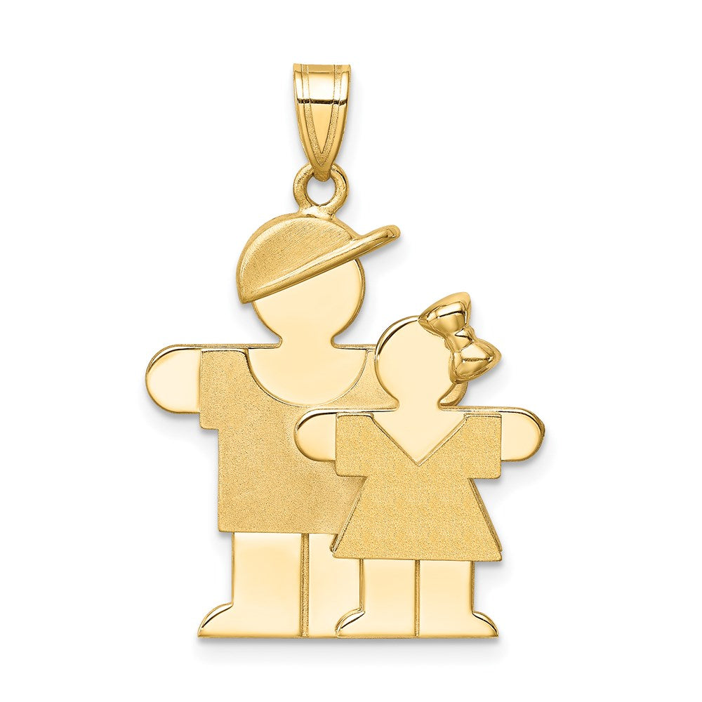 14 Karat Gelbgold Charm "Großer Junge und kleines Mädchen" gravierbar