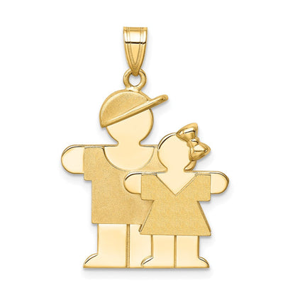 14 Karat Gelbgold Charm "Großer Junge und kleines Mädchen" gravierbar