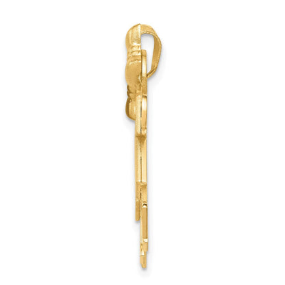 14K Gelbgold Massiver Gravierbarer Großer Charm mit zwei Mädchen mit Schleifen