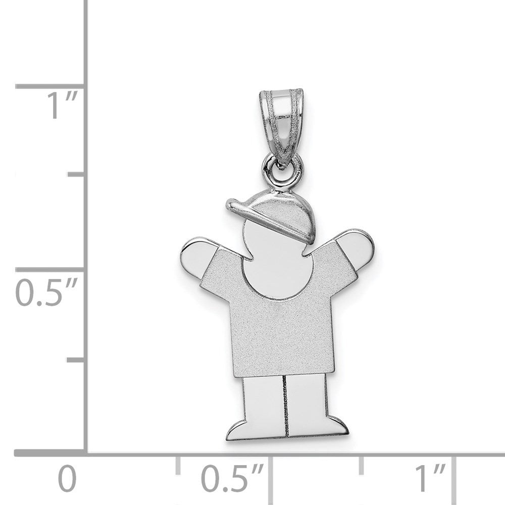 14K Weißgold Charm „Kleiner Junge mit Hut“, nach rechts blickend, gravierbar