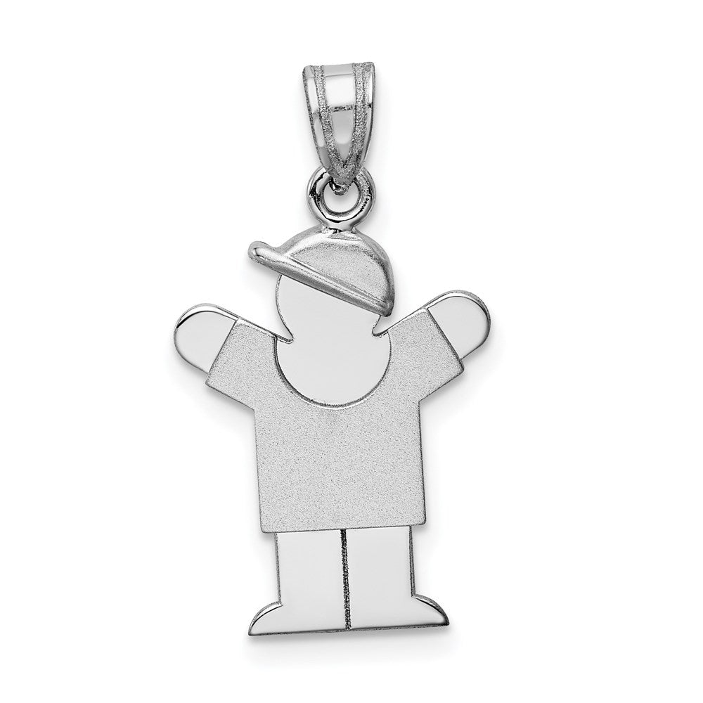 14K Weißgold Charm „Kleiner Junge mit Hut“, nach rechts blickend, gravierbar
