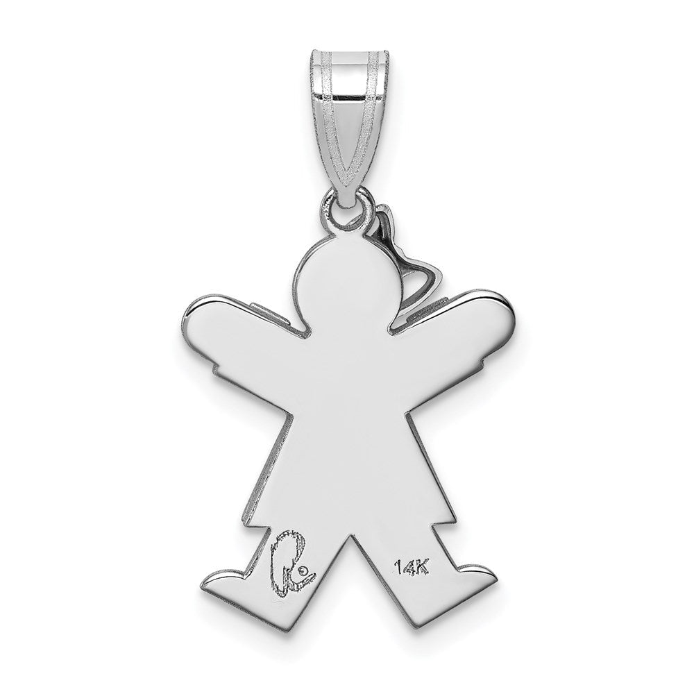 14K Weißgold kleines Mädchen mit Schleife links gravierbarer Charm