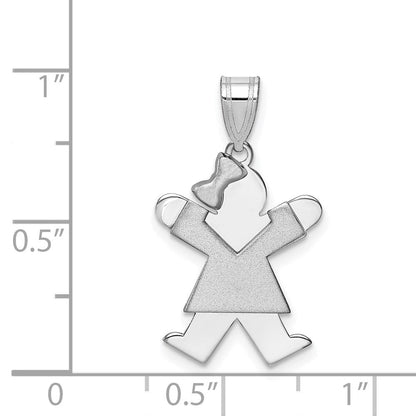 14K Weißgold kleines Mädchen mit Schleife links gravierbarer Charm
