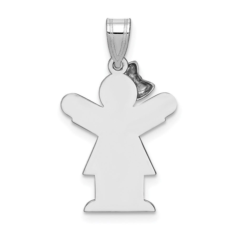 14K Weißgold kleiner Mädchen-Charm mit Schleife links, gravierbar