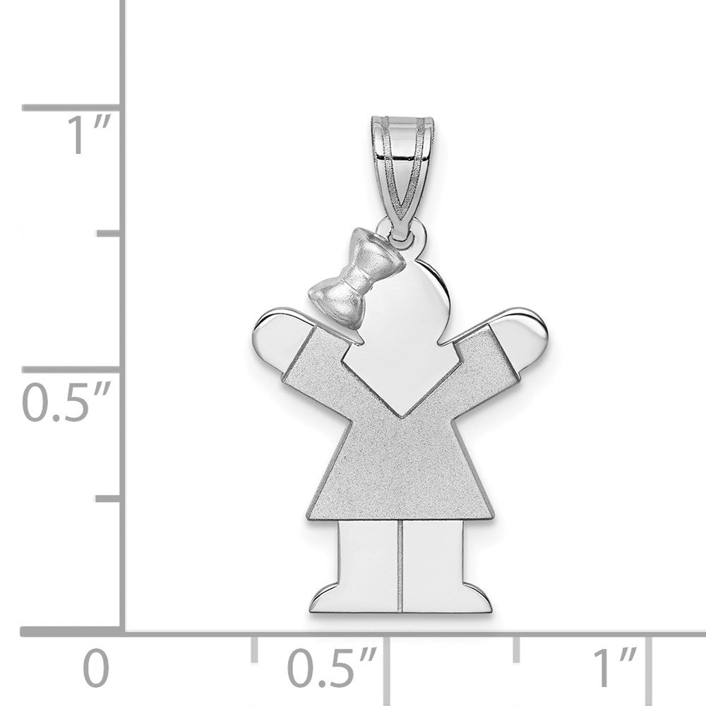 14K Weißgold kleiner Mädchen-Charm mit Schleife links, gravierbar