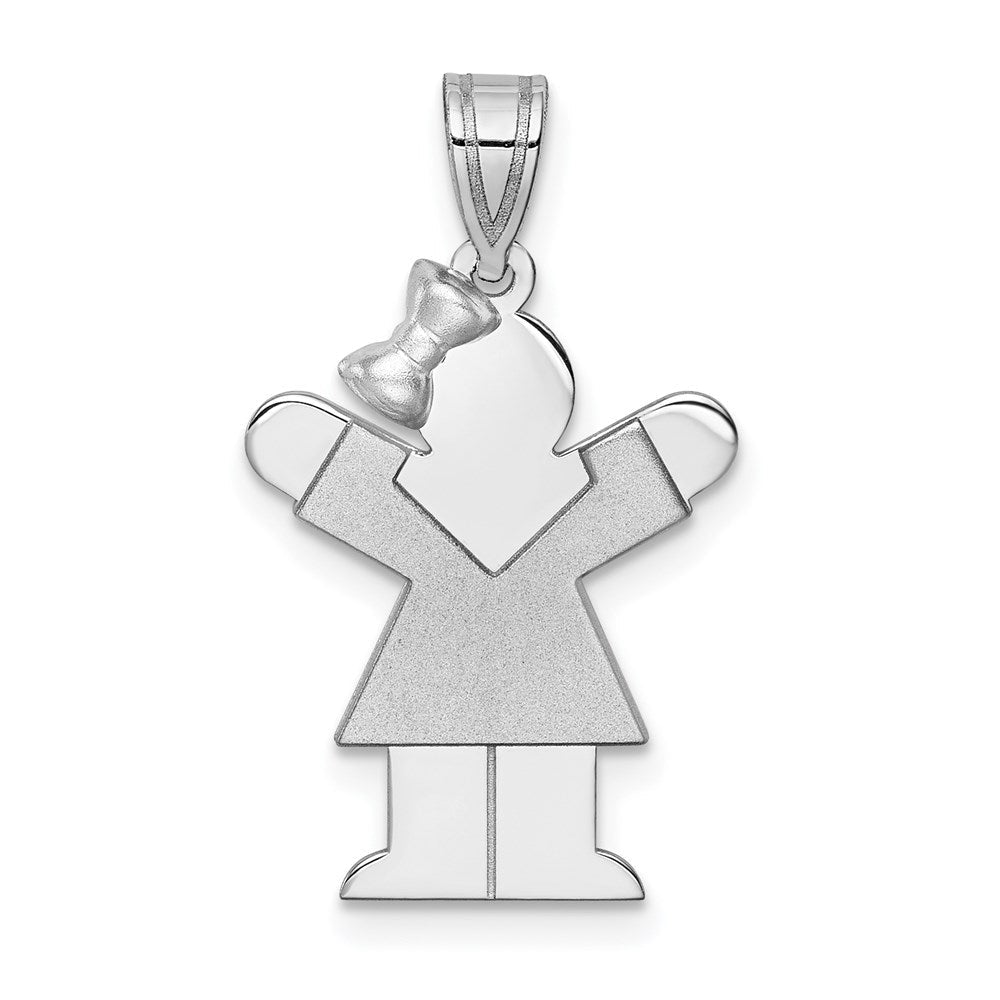 14K Weißgold kleiner Mädchen-Charm mit Schleife links, gravierbar