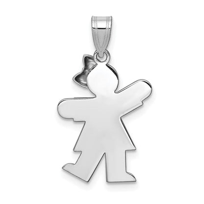 14K Weißgold Kleines Mädchen mit Schleife rechts gravierbarer Charm